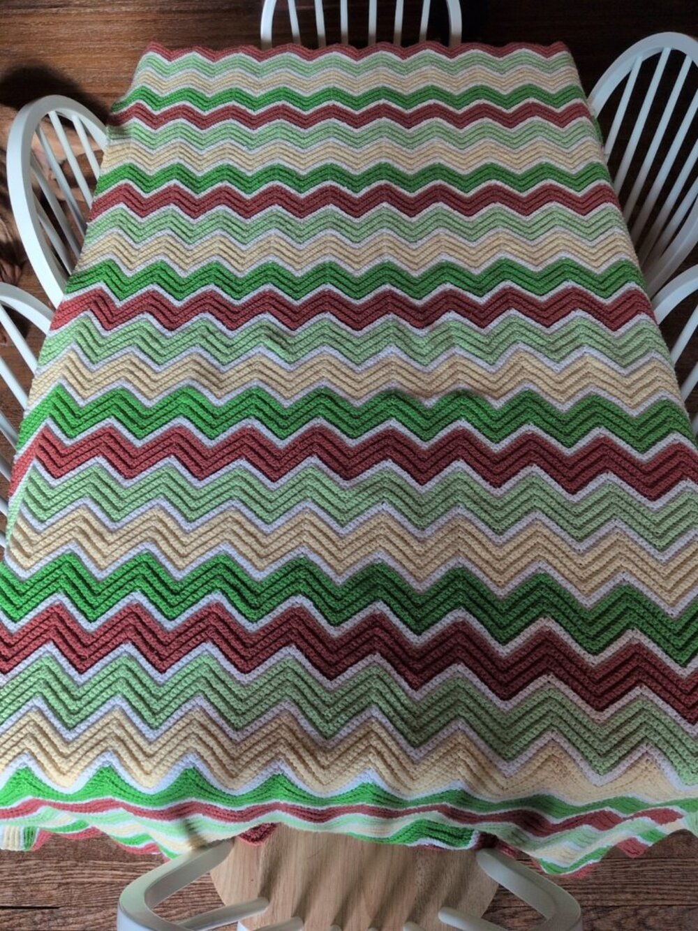 Vintage Chevron Zip Zag Crochet Blanket Yellow Green Brown White - Picture 2 of 2